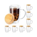 Double-Wall Borosilicate Glass Coffee Mug with Handle & Bamboo Lid - 340ml - Image 3