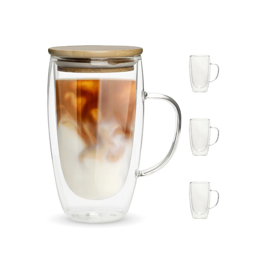 Double-Wall-Borosilicate-Glass-Coffee-Mug-with-Handle-Bamboo-Lid-340ml.jpg Double-Wall Borosilicate Glass Coffee Mug with Handle & Bamboo Lid - 340ml - Image 1