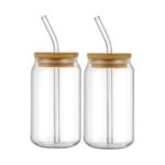 Glass Coffee Mug with Bamboo Lids and Glass Straw | Tumbler Mug for Ice Coffee - 500ml
