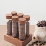 Single Dose Coffee Bean Storage Tubes - 6 Pcs Glass Cellar with Wooden Display Stand
